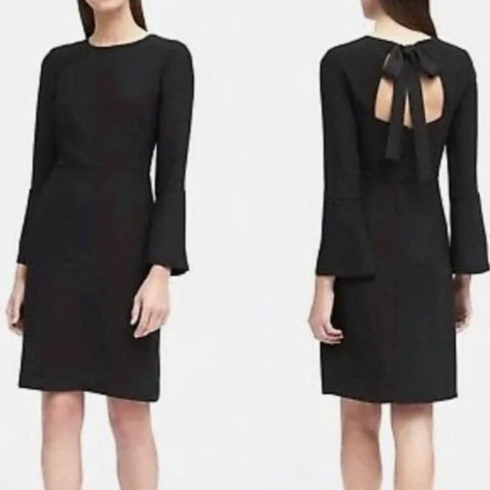 Banana Republic Black Bell Sleeve Bow Back Cutout Sheath Dress 4 LBD